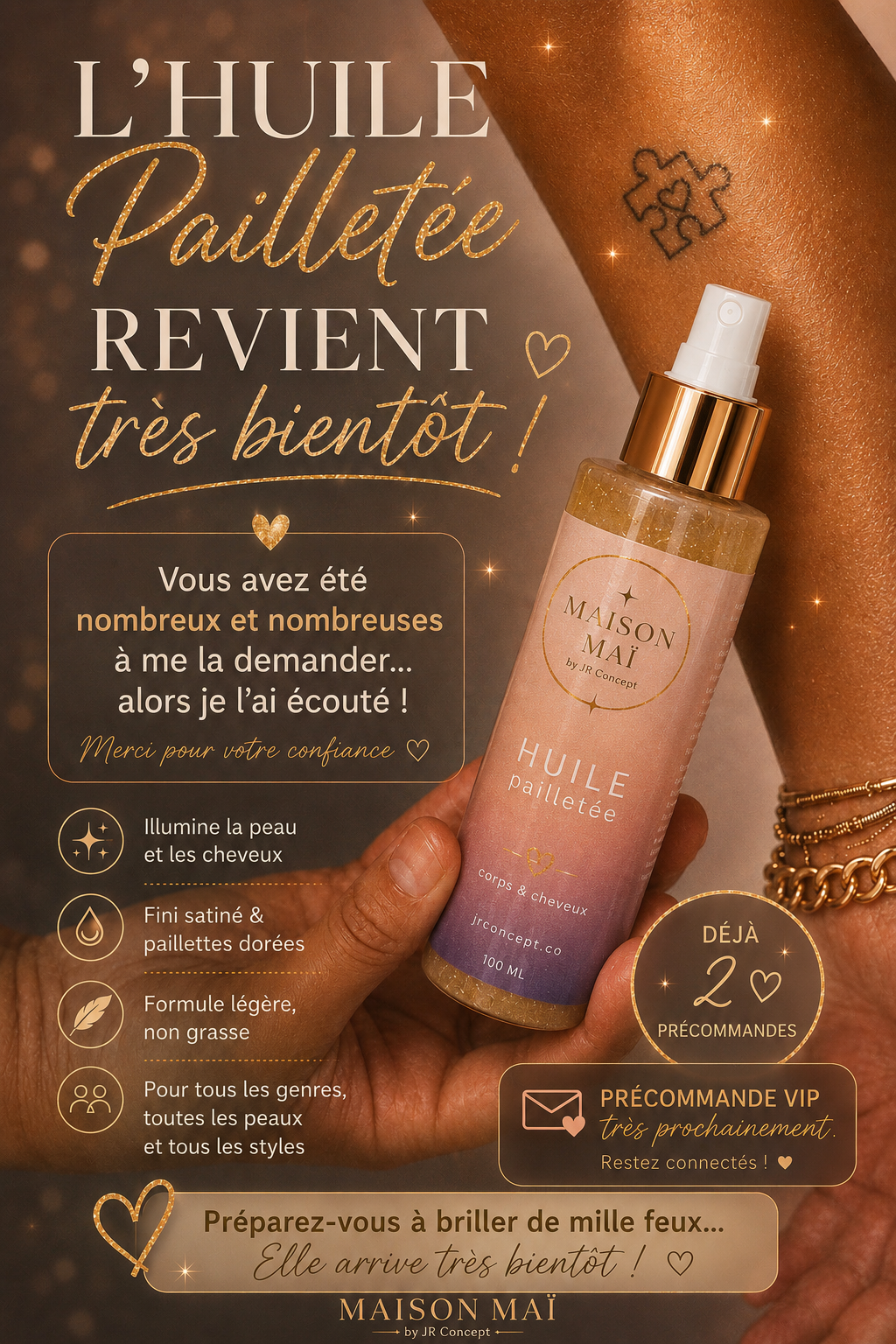 Huile pailletée corps & cheveux – Maison Maï JR Concept